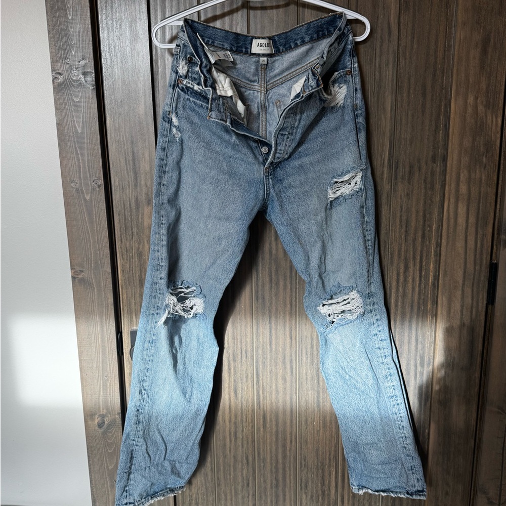 Agolde Women's Distressed Blue Straight Leg Jeans
